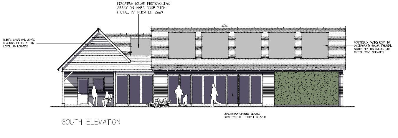 Architectural drawing of a building elevation with a porch and multiple columns.