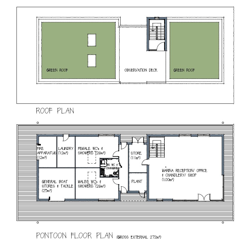 Floor plans for a roof layout and a pointon layout with labelled rooms.