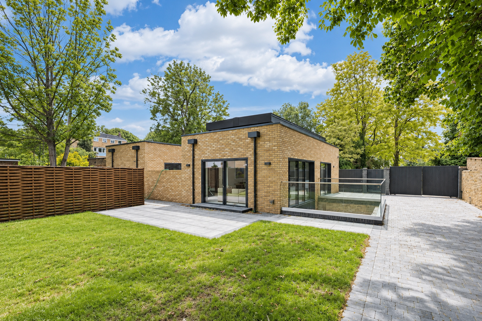 Catherine Road, Surbiton Modern single-storey house with large windows and landscaped garden.
